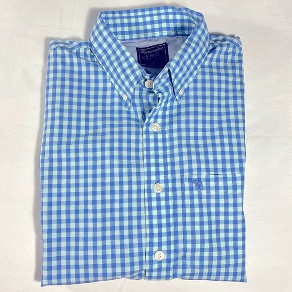 Abercrombie & Fitch mens blue gingham checkered plaid button down shirt - size S - Picture 9 of 9